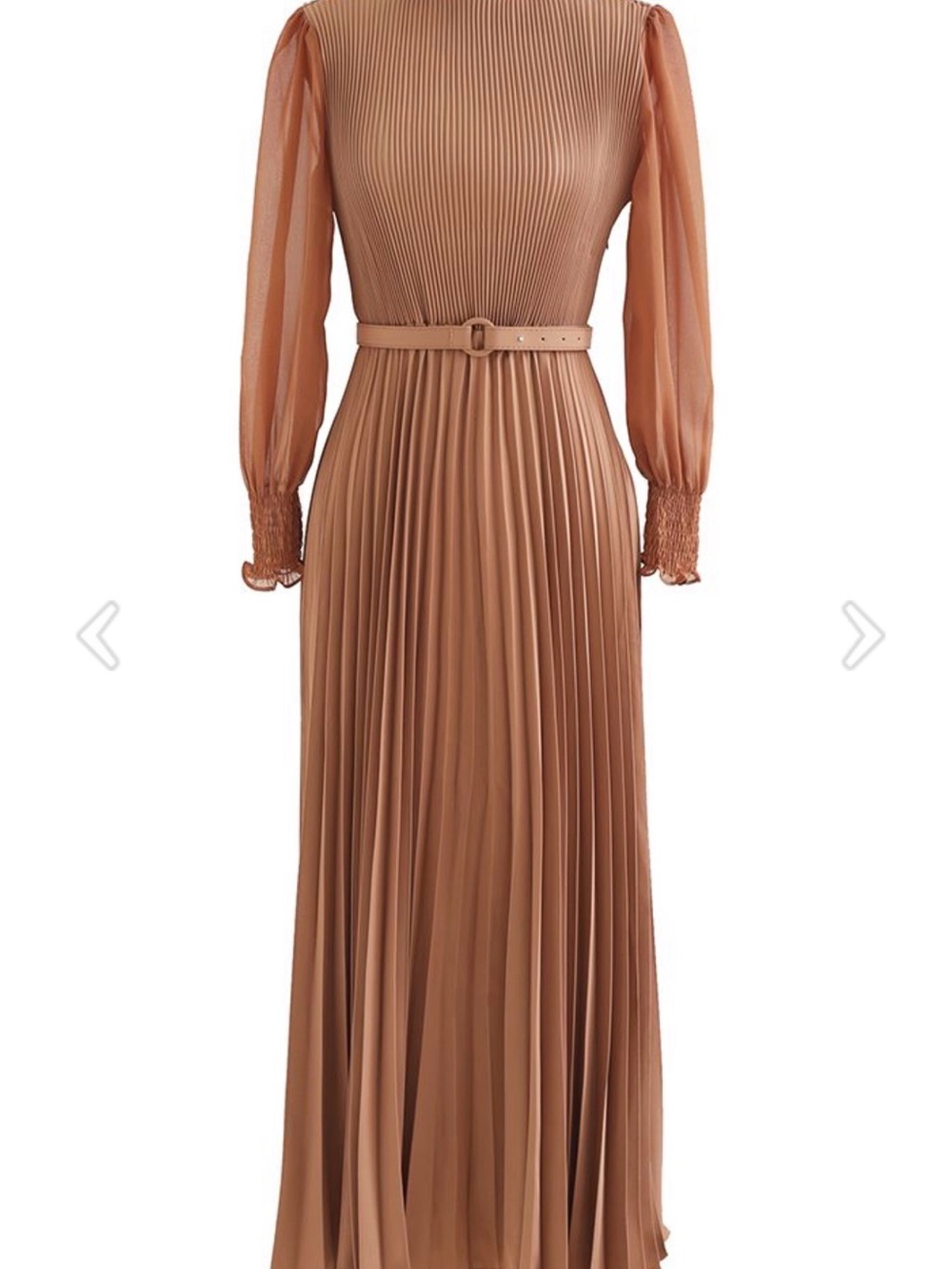 Chicwish Full Pleated Belted Maxi Dress – Tan | L/XL | Excellent Condition - Picture 3 of 11